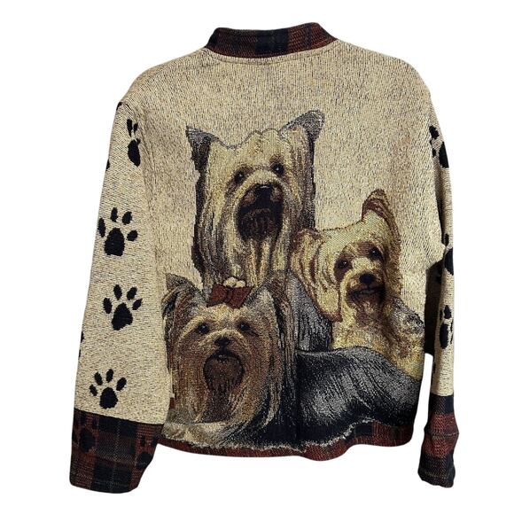 Yorkshire Terriers Yorkie Tapestry Sweater Jacket Vintage Street Weavers-Small - Picture 2 of 8